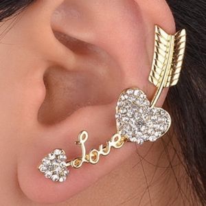 "Besufy" Women's Gold Toned Rhinestone One Piece Heart/Arrow Earring Cuff Combo